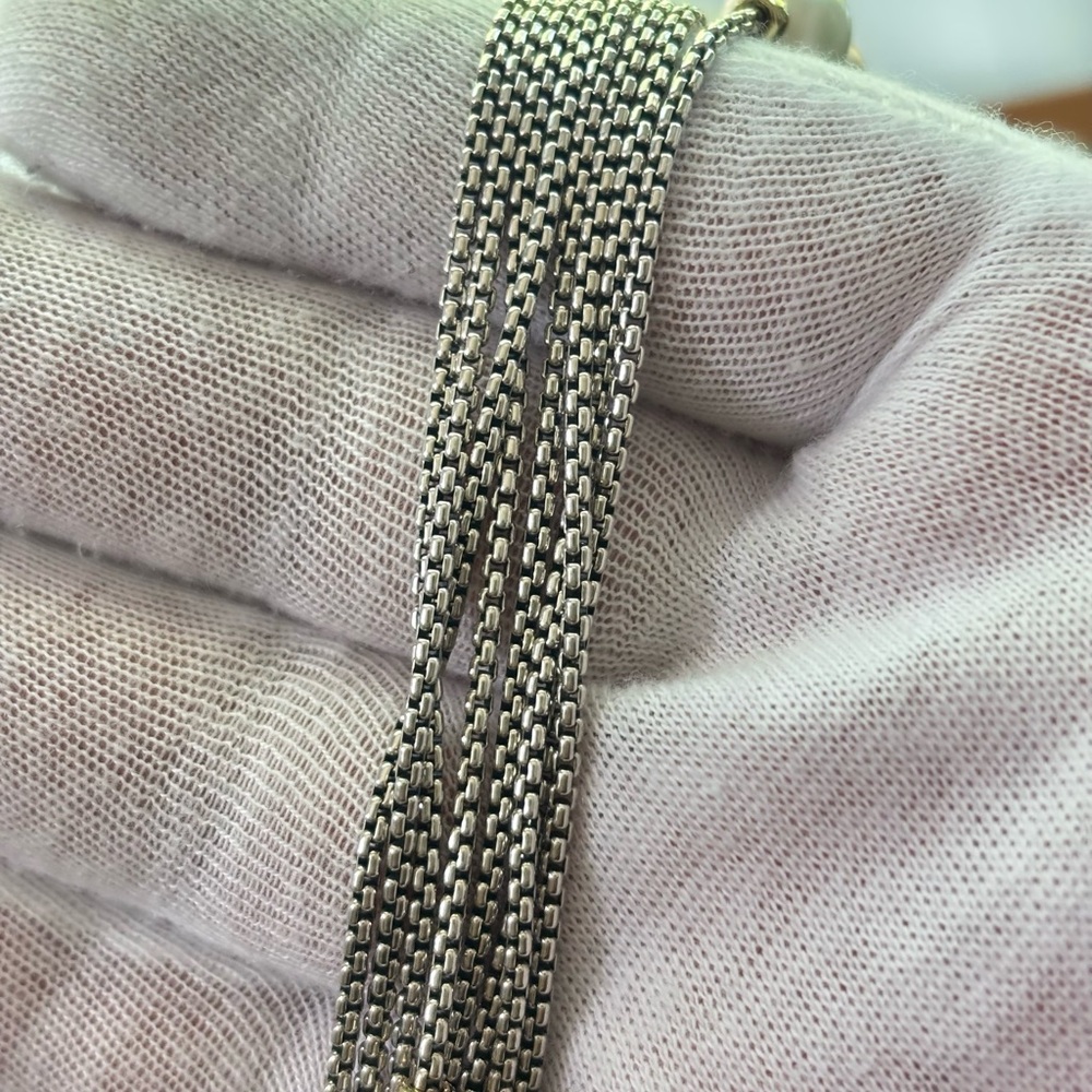 David Yurman 925 & 18k Gold Multi-Strand Pearl Station Necklace 15.5" - Picture 7 of 10